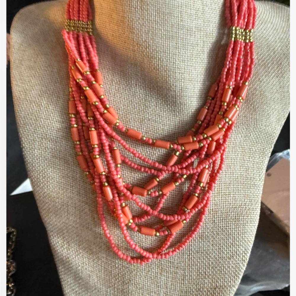Multi-Strand Coral Beaded Necklace